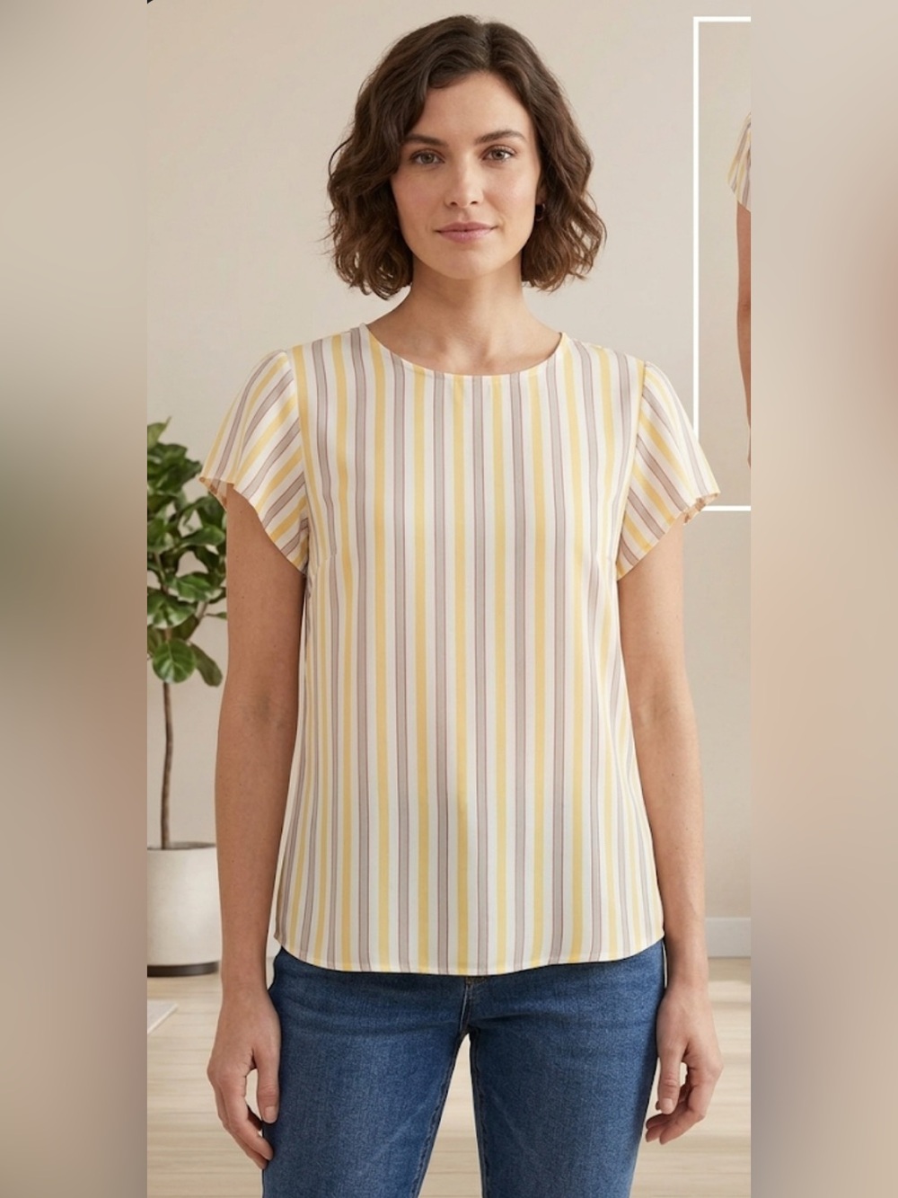LOFT Striped Short Sleeve Top in Yellow, Cream and Pink
